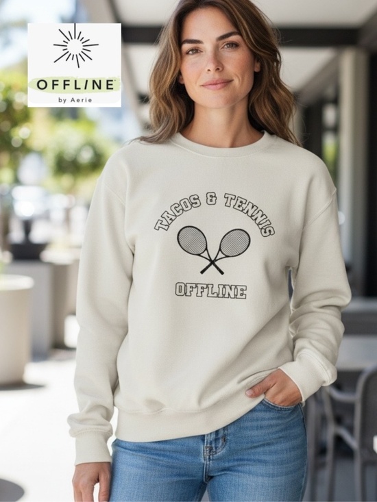 aerie Tops - Aerie Off Line Tacos & Tennis sweatshirt, XXS, GL1382